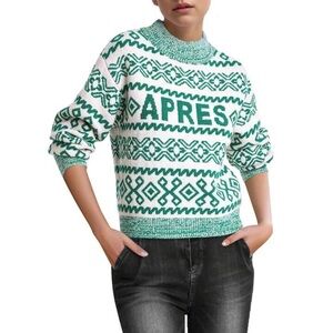 a new day Viral “Apres” Green and White Crewneck Sweater